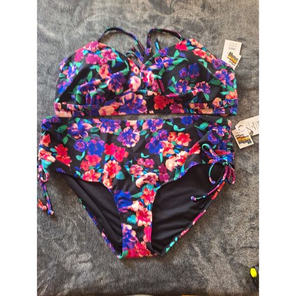 Time And Tru Womans 3X 24/26 Floral Mid Rise 2 Pc Bikini Swimsuit‎ - Picture 1 of 15